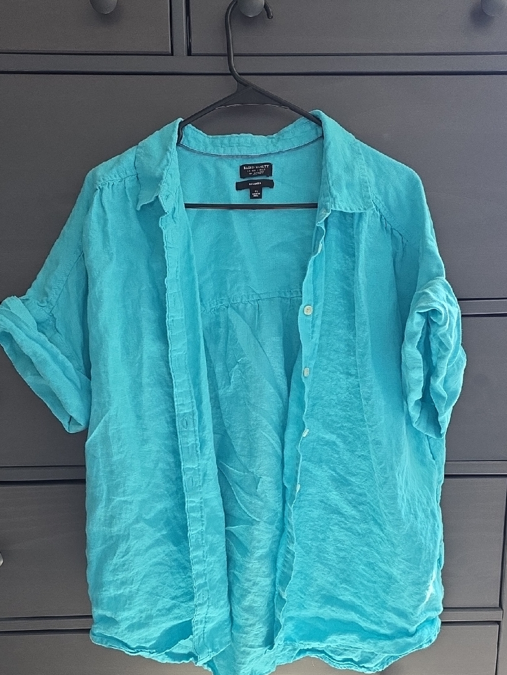 Baird McNutt For J. Crew Women's Turquoise Button-Down Linen Shirt